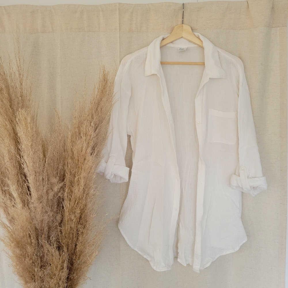 White button up swim suit cover